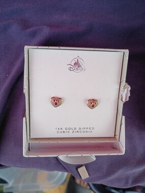 Disney Gold-Tone Heart Stud Earrings with Pink Stones